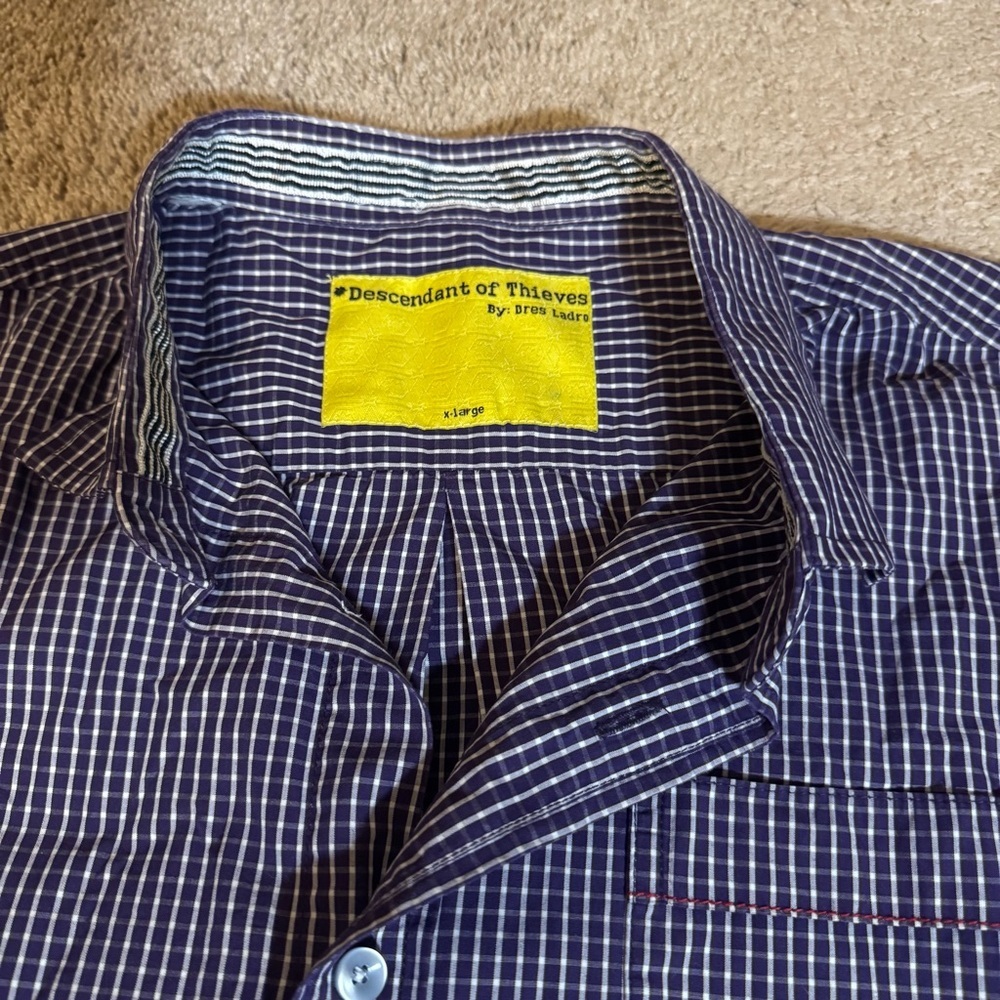 Descendant of Thieves Men’s Slim Fit Dress Shirt Purple Check Long Sleeve XL - Picture 2 of 5